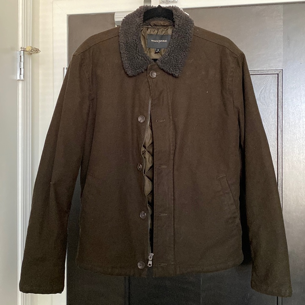 Banana Republic Dark Olive Moleskin Sherpa Jacket Medium